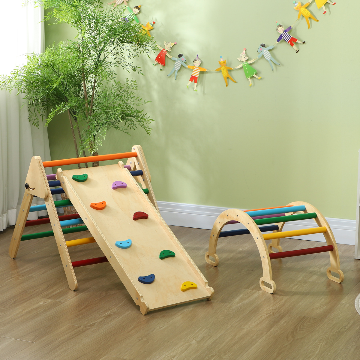 AIYAPLAY 5-in-1 Toddler Climbing Frame with Slide & Arch, 18-48 Months