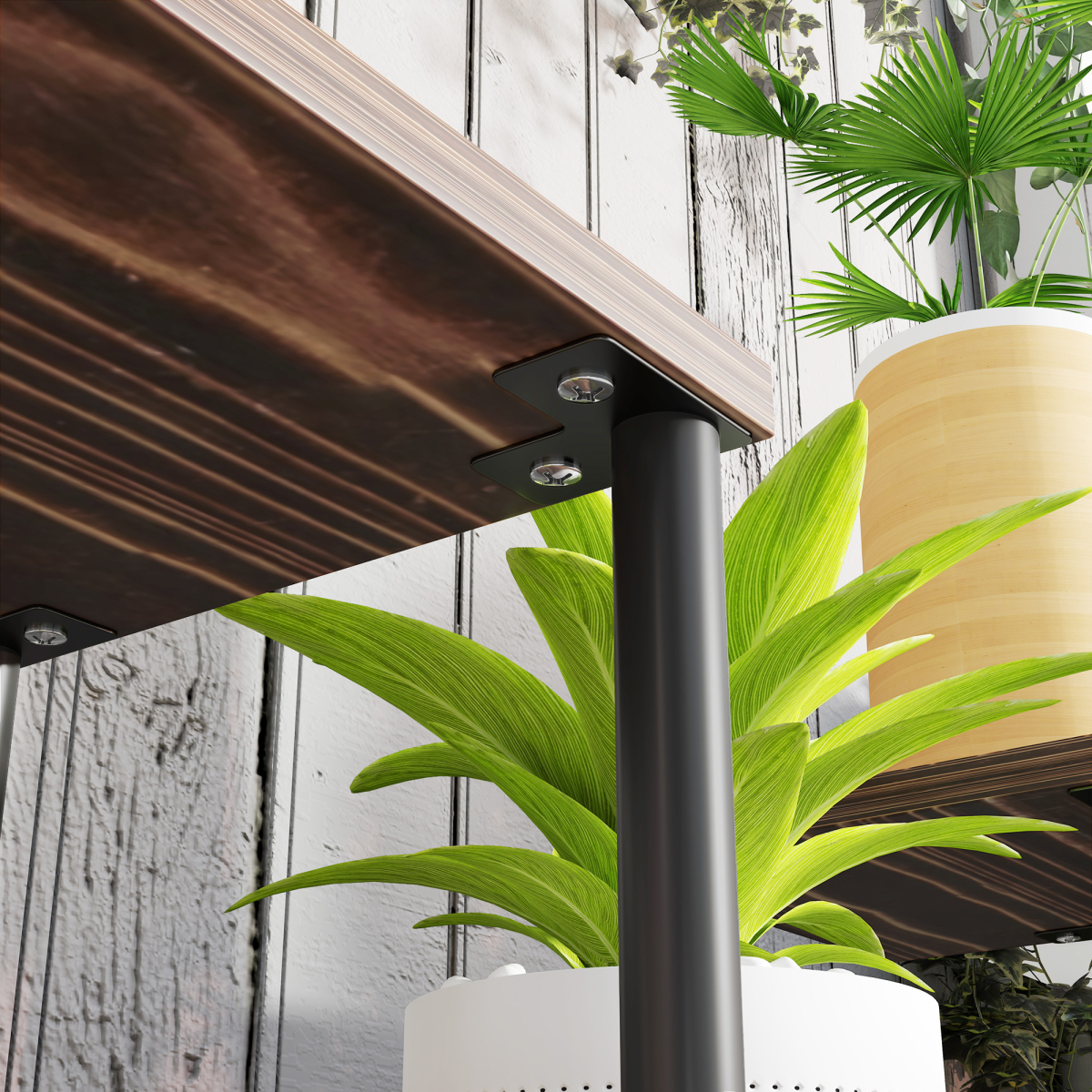 Outsunny 4-Tier Metal Flower Shelf Display Rack with Wooden Shelves, Black Carbonised Finish