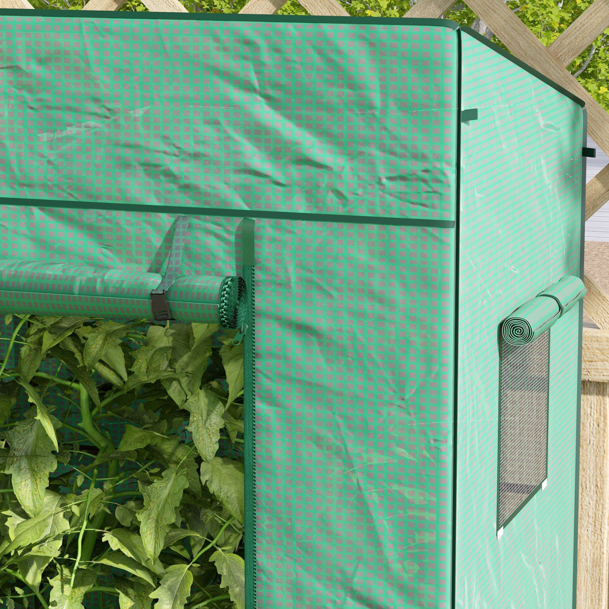 Outsunny Lean-to Walk-In Greenhouse with Roll-Up Door and Mesh Windows, 196 cm