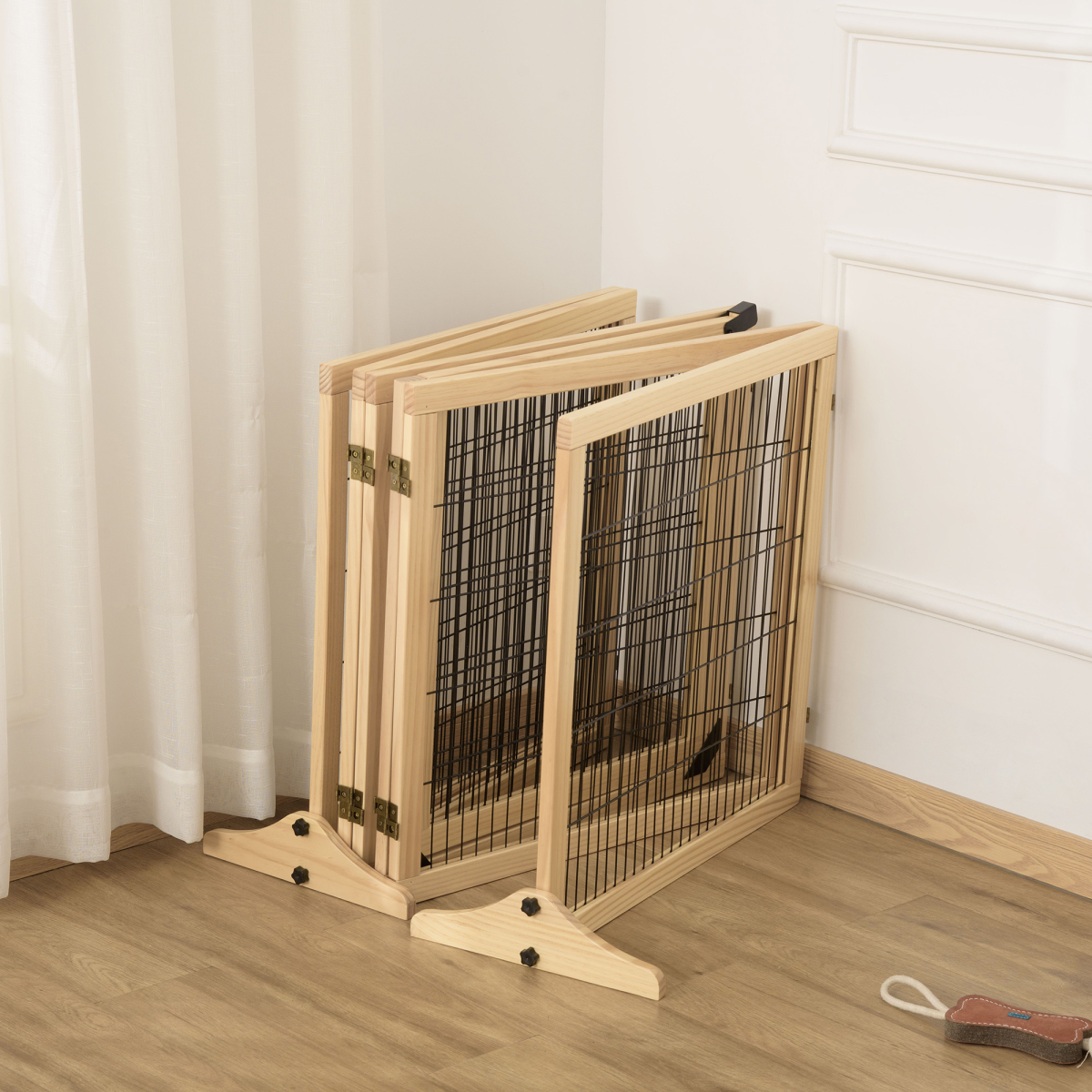 PawHut Freestanding Foldable Wooden Dog Gate, 6-Panel, 432cm
