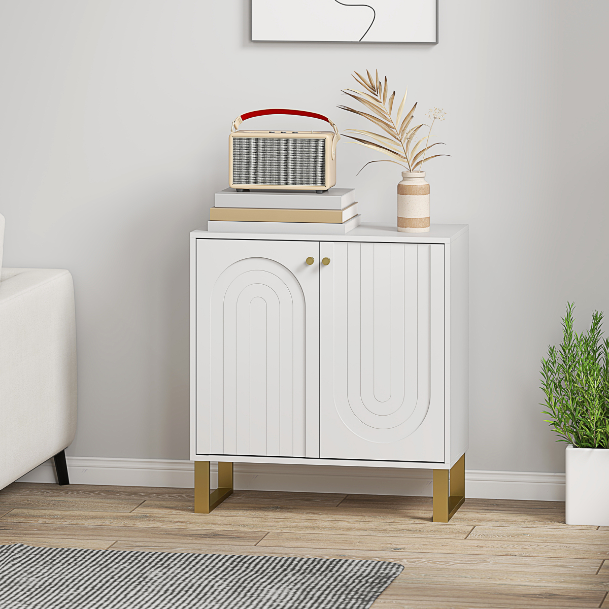 HOMCOM White Sideboard Cabinet with Adjustable Shelves & Doors