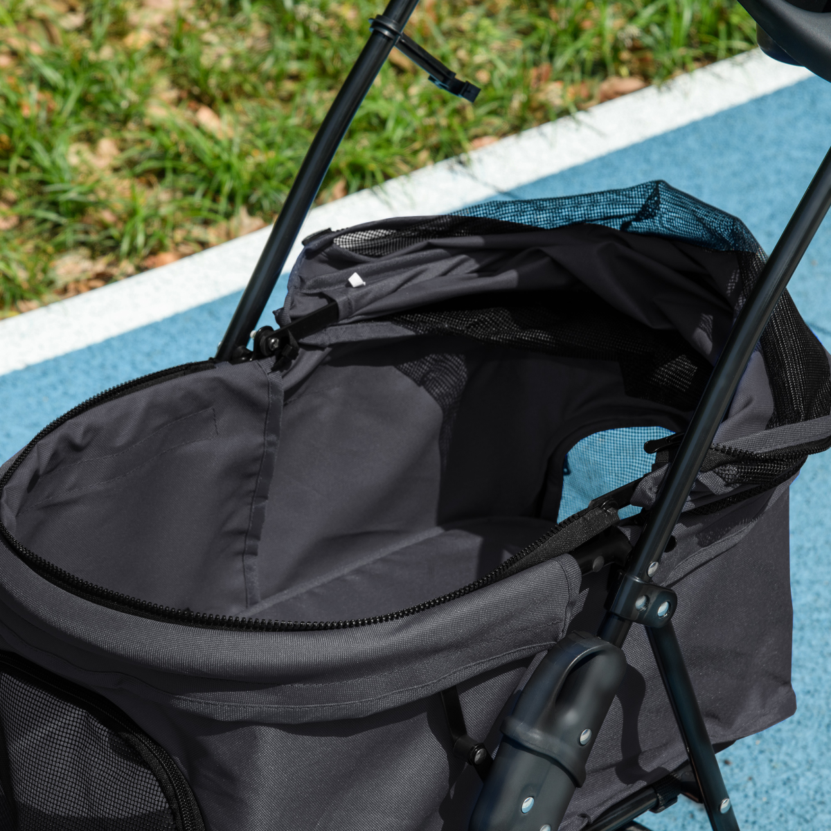 PawHut Foldable Pet Stroller with Brakes, Basket & Canopy, Black