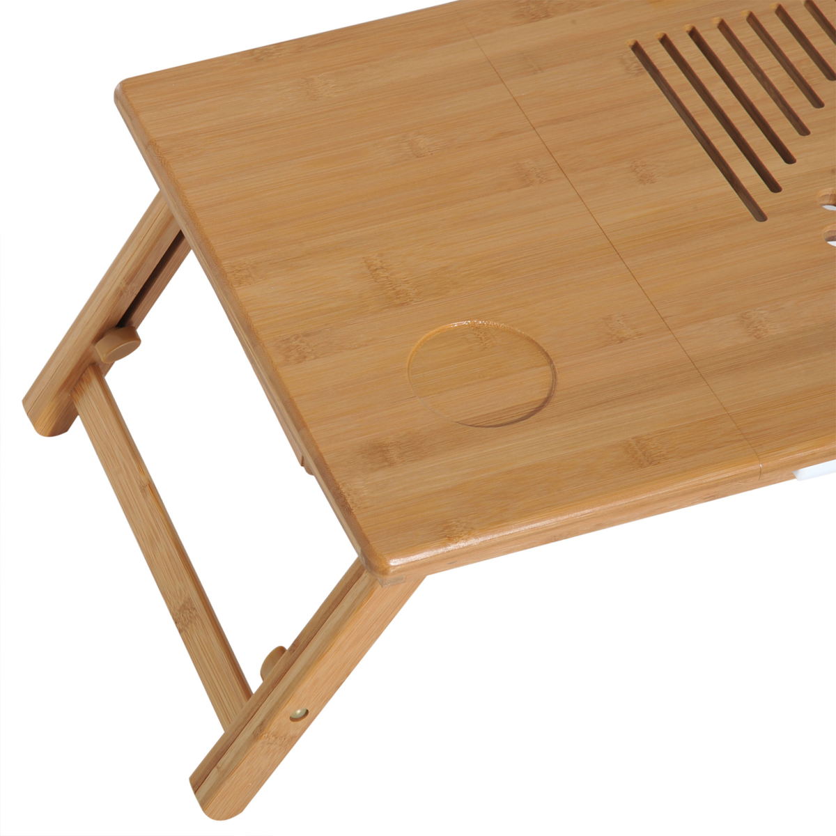 Portable Adjustable Bamboo Laptop Bed Tray Table with Drawer and Cup Slot