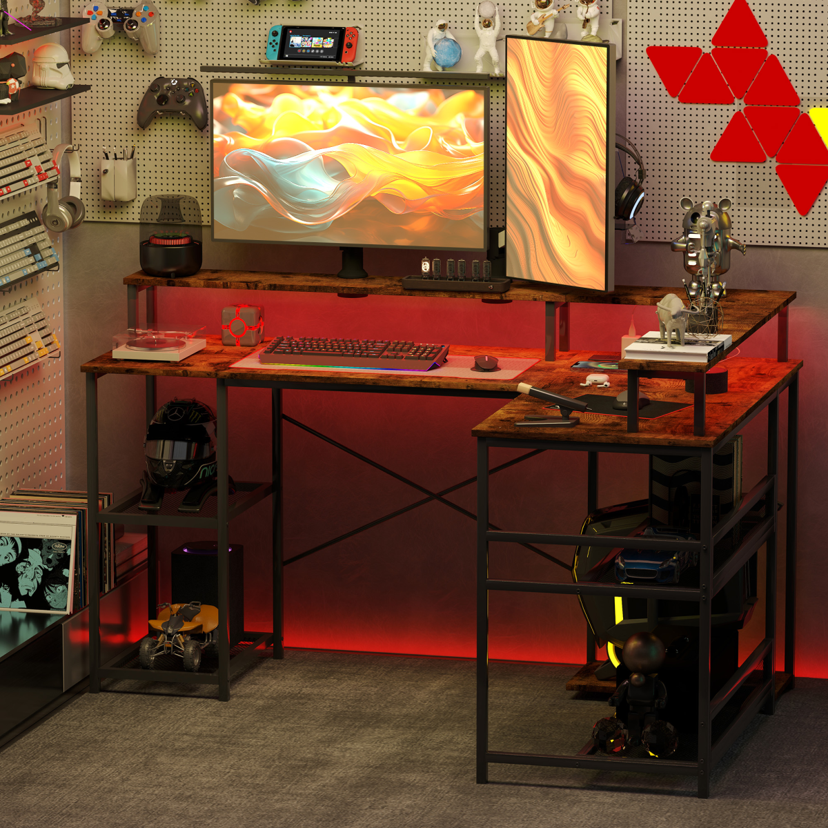HOMCOM L-Shaped Gaming Desk with LED Lights & Power Outlets
