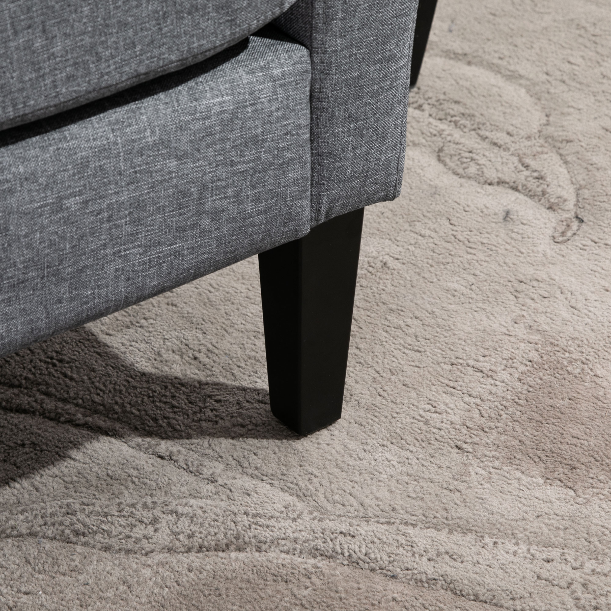 HOMCOM Modern Curved Linen Armchair with Thick Cushion and Wooden Legs, Grey