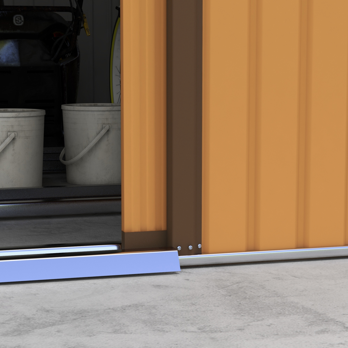 Outsunny 13ft x 11ft Metal Storage Shed with Floor Foundation, Sliding Double Doors, Light Brown