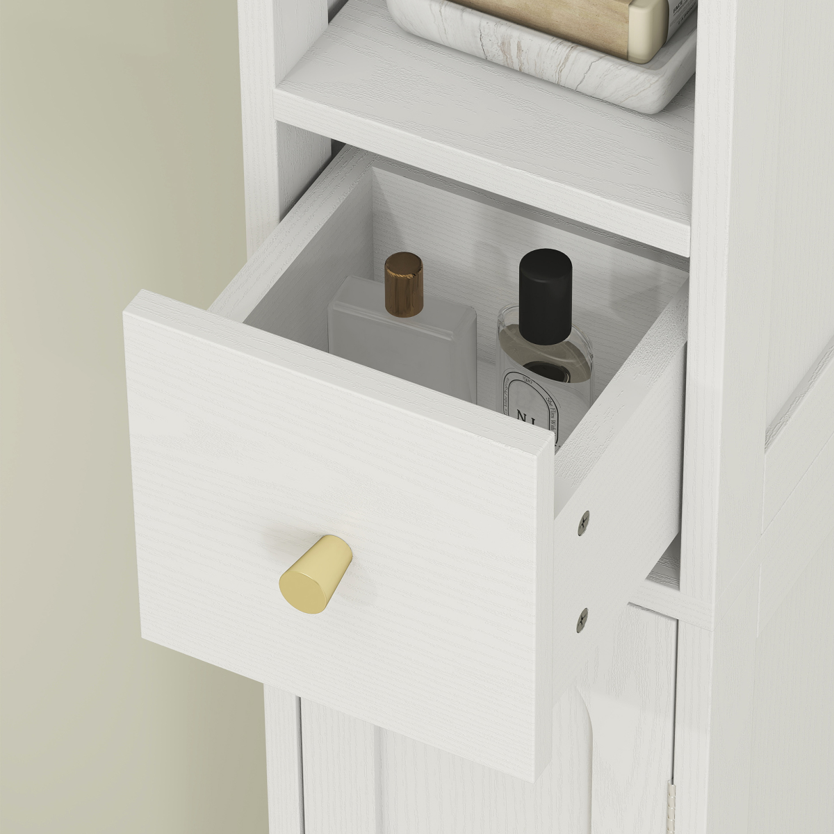 HOMCOM White Slim Bathroom Storage Cabinet with Adjustable Shelves