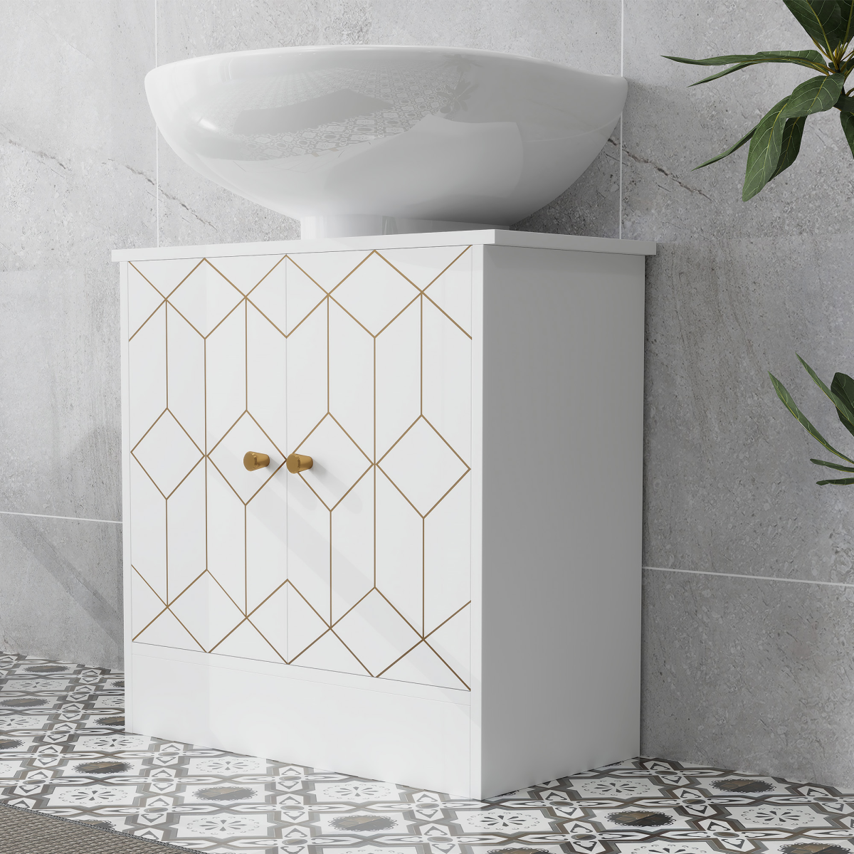 HOMCOM White Bathroom Under Sink Cabinet for Basin, Adjustable Shelf