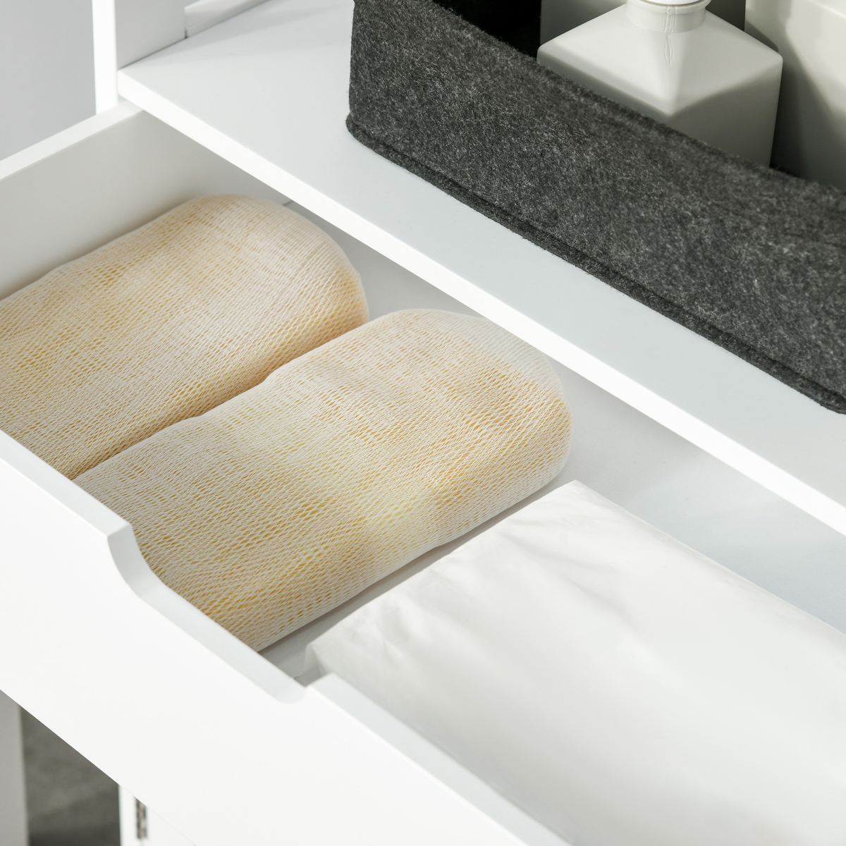 kleankin Bathroom Floor Storage Cabinet, Standing Unit with 2 Top Shelves, Drawer and Bottom Cupboard