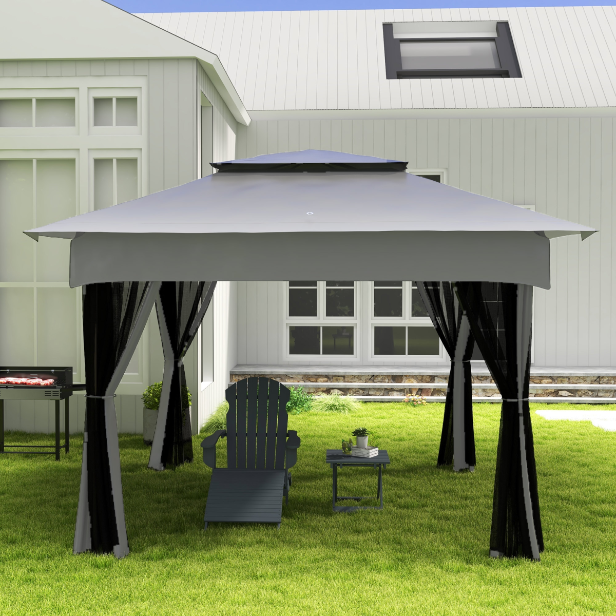 Outsunny Charcoal Rotisserie BBQ Grill with 3-Tier Grate & Foldable Shelves