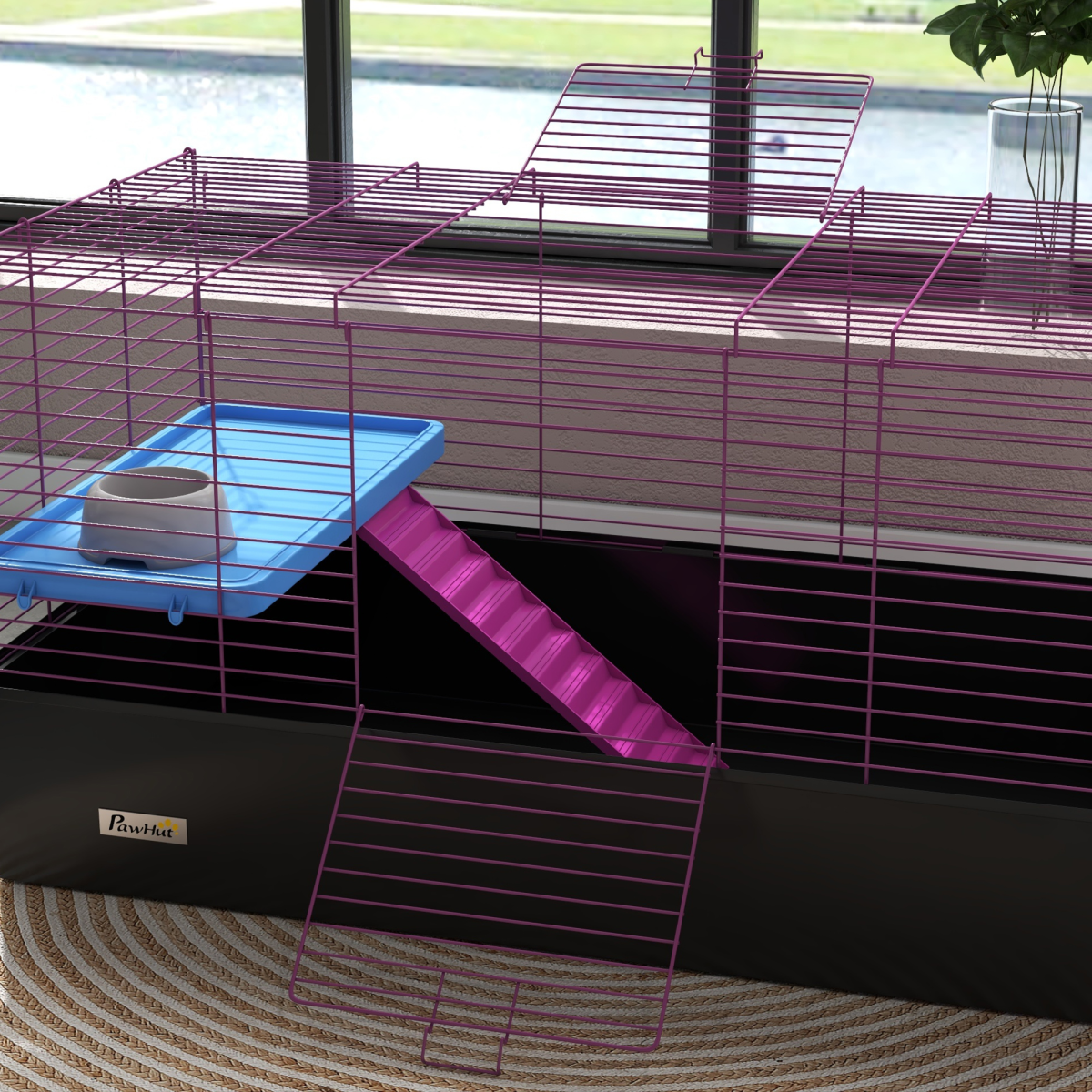 PawHut Small Animal Cage for Rabbits, Guinea Pigs & More, Black