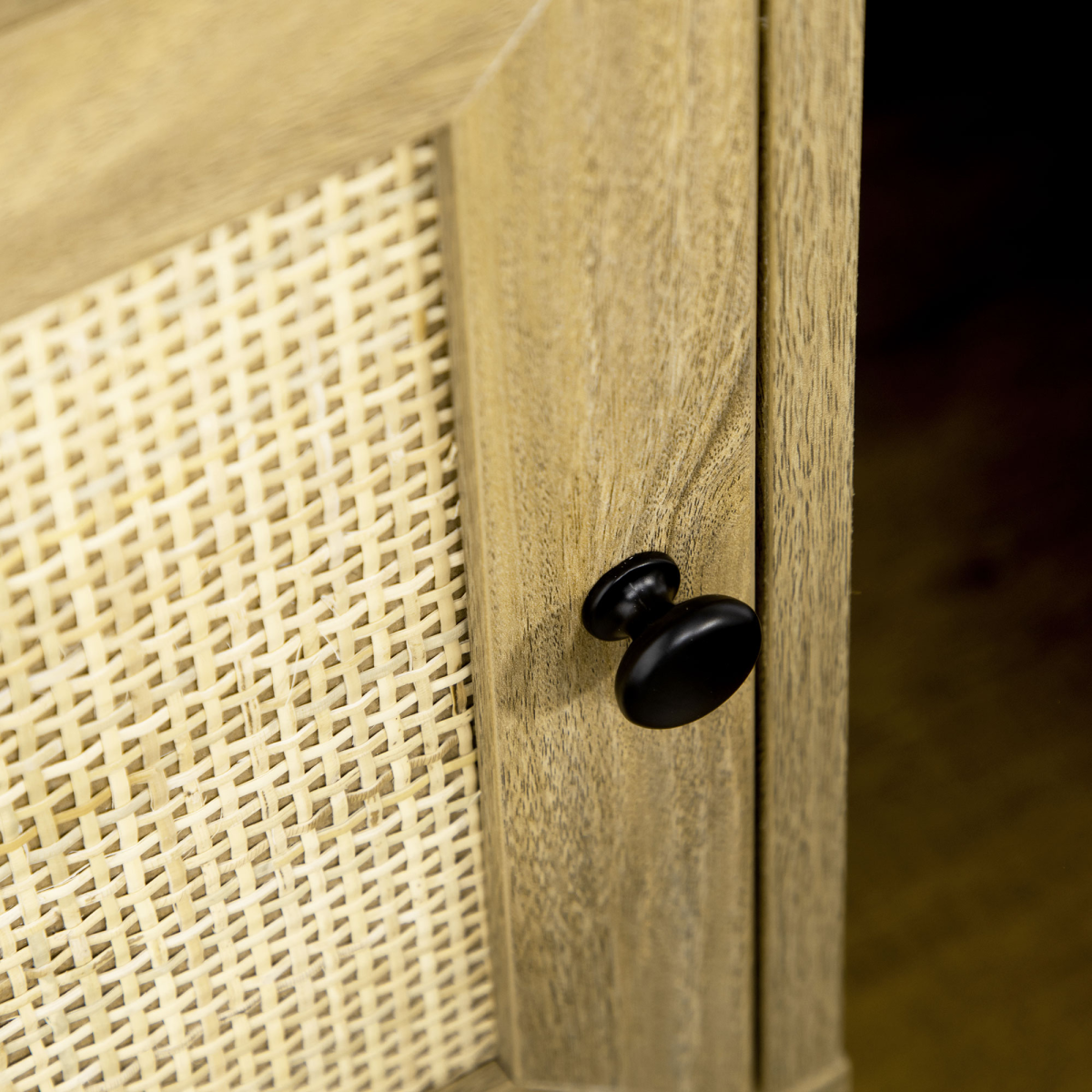 HOMCOM Rattan Nightstand with Cabinet & Shelf, Natural