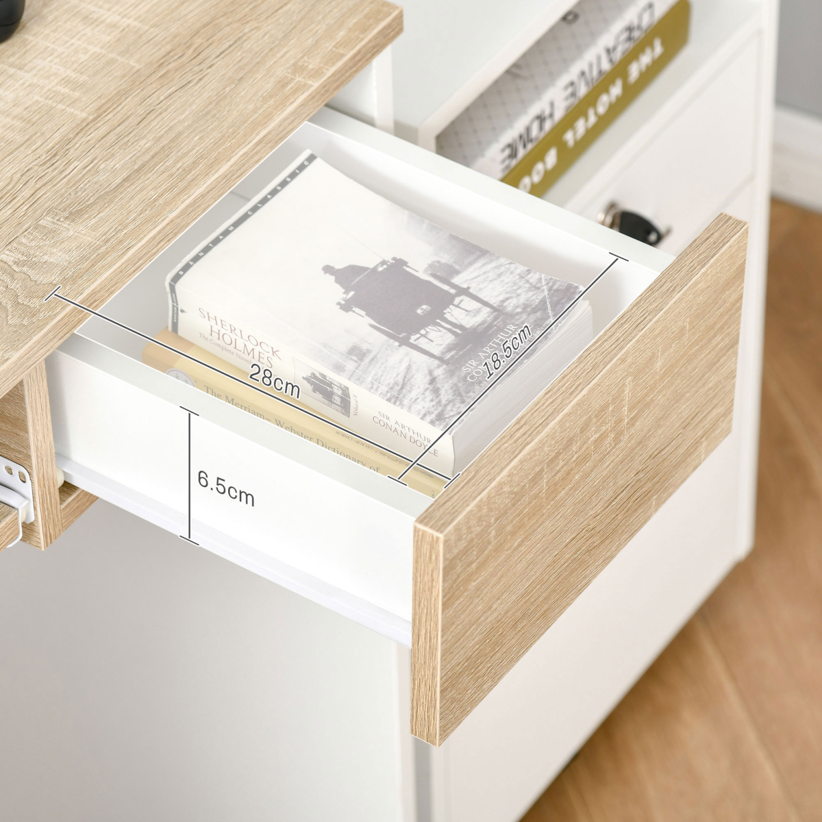HOMCOM Compact Computer Table with Keyboard Tray and Drawer, Oak