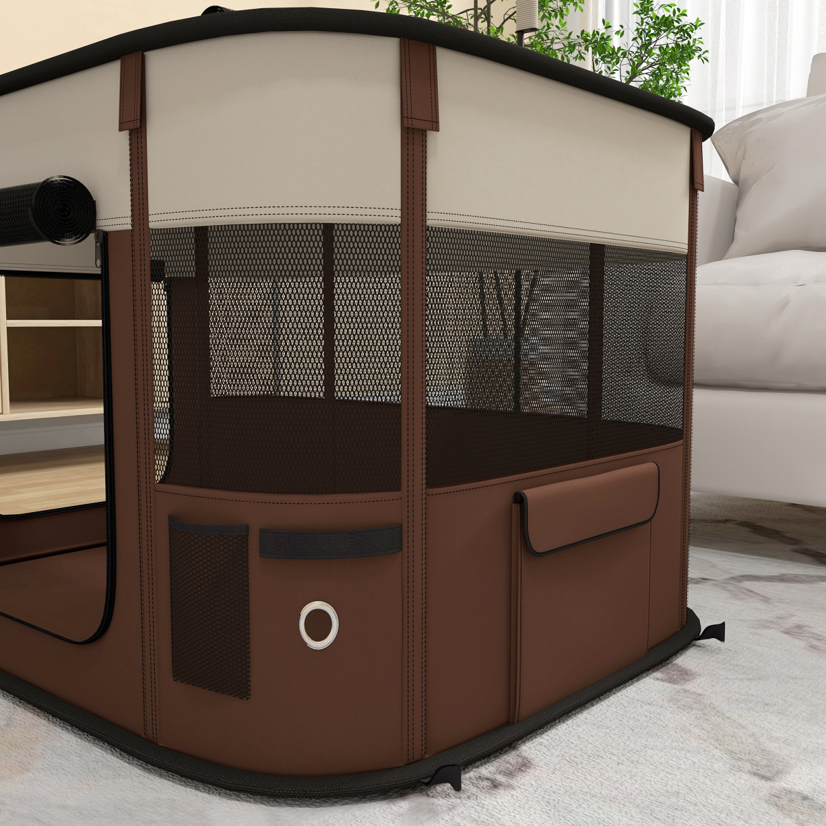 PawHut Foldable Portable Pet Pen for Small Animals, Brown