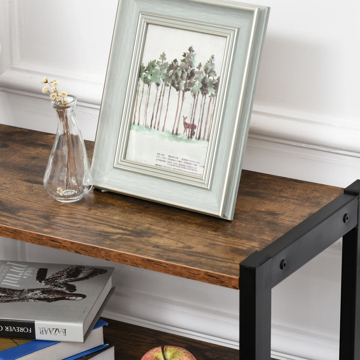 Industrial 3-Shelf Bookcase with Cupboard, Brown and Black