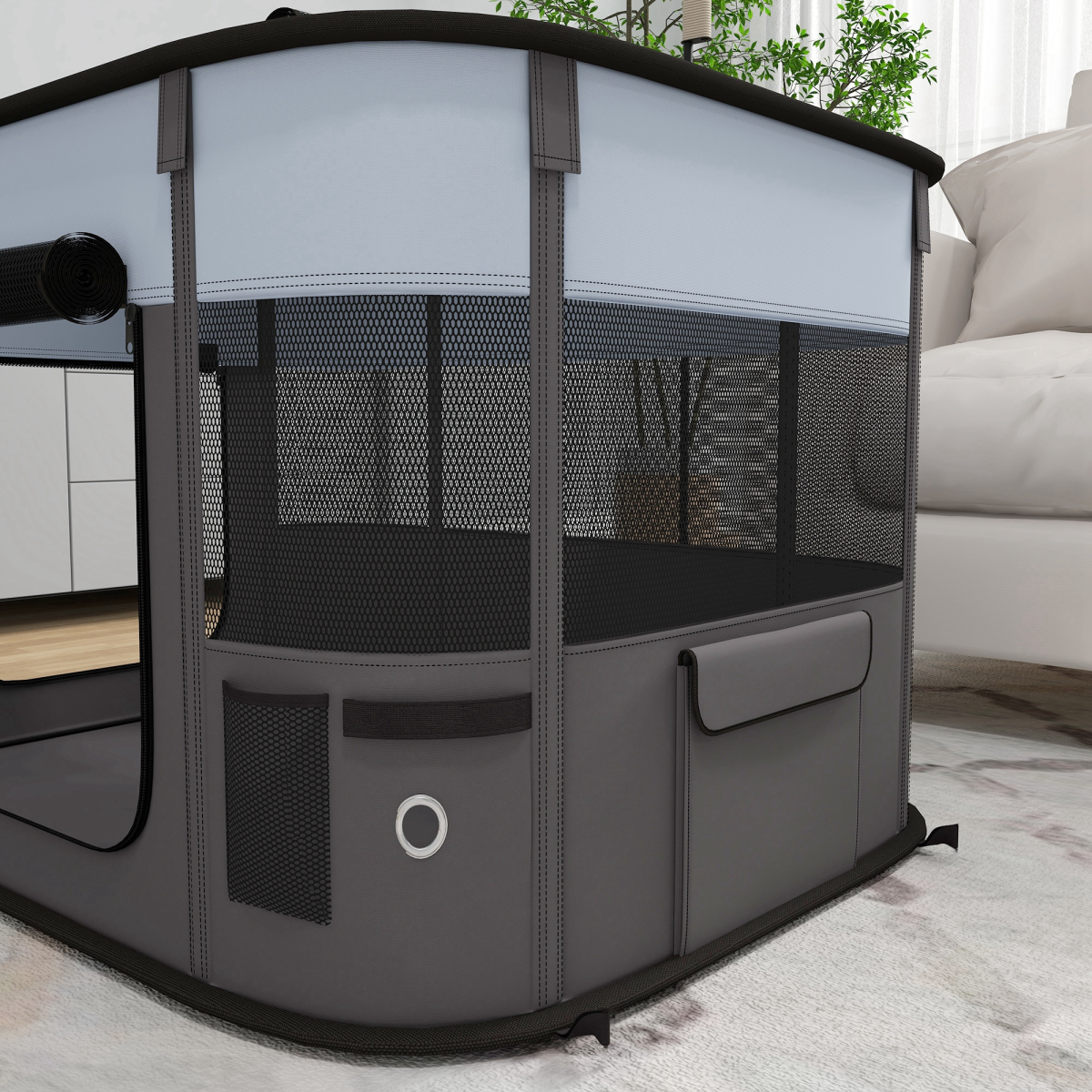 PawHut Foldable Portable Pet Pen for Small Pets, Grey