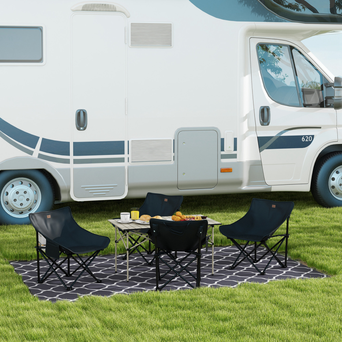 Outsunny Reversible Outdoor Rug with Carry Bag, 182 x 274 cm, Grey