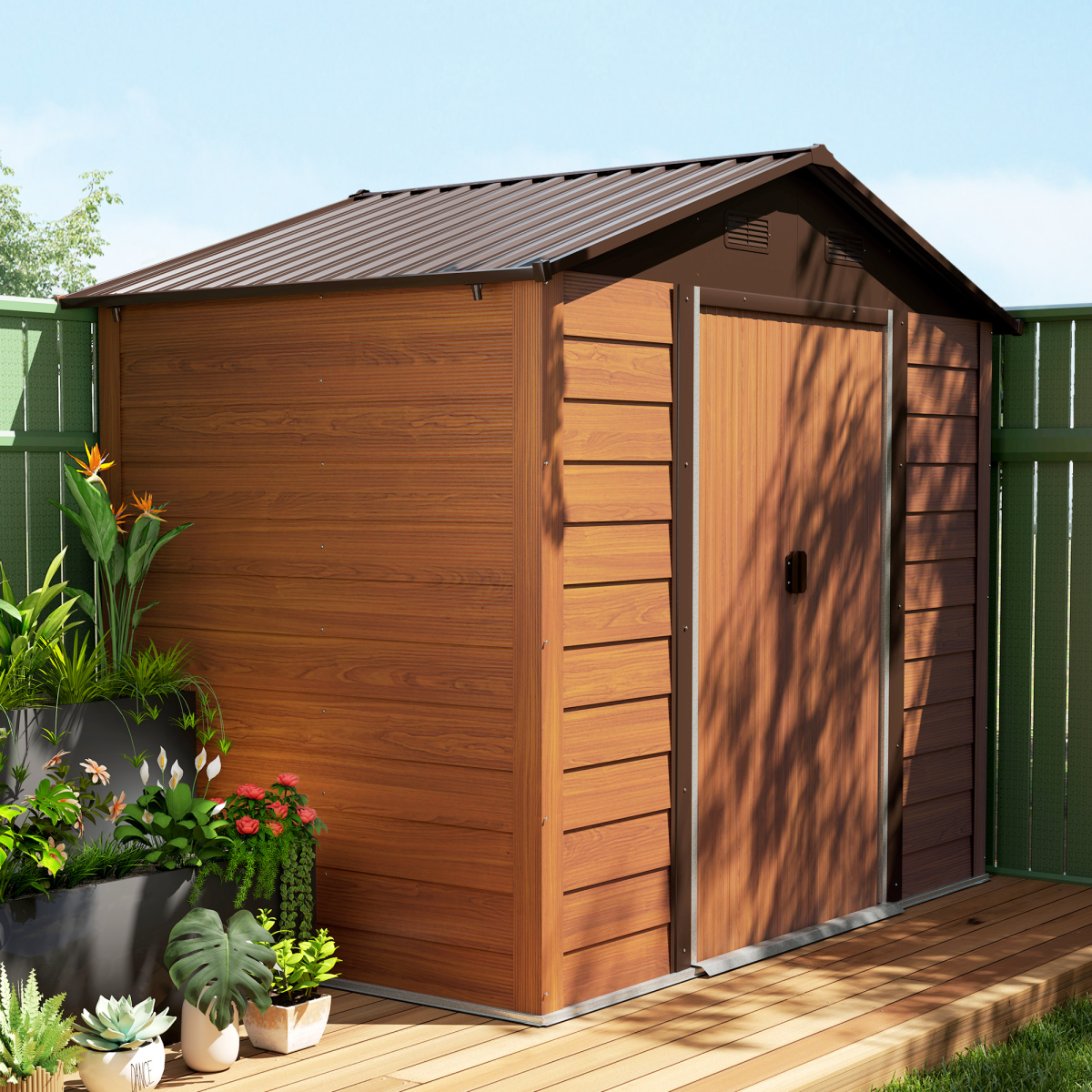 Outsunny 7.7x6.4ft Garden Shed, Sliding Door, Lockable, Wood Effect