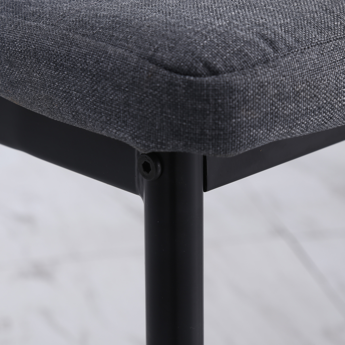 Set of 4 High Back Upholstered Dining Chairs, Grey Linen-Look Fabric, Steel Legs