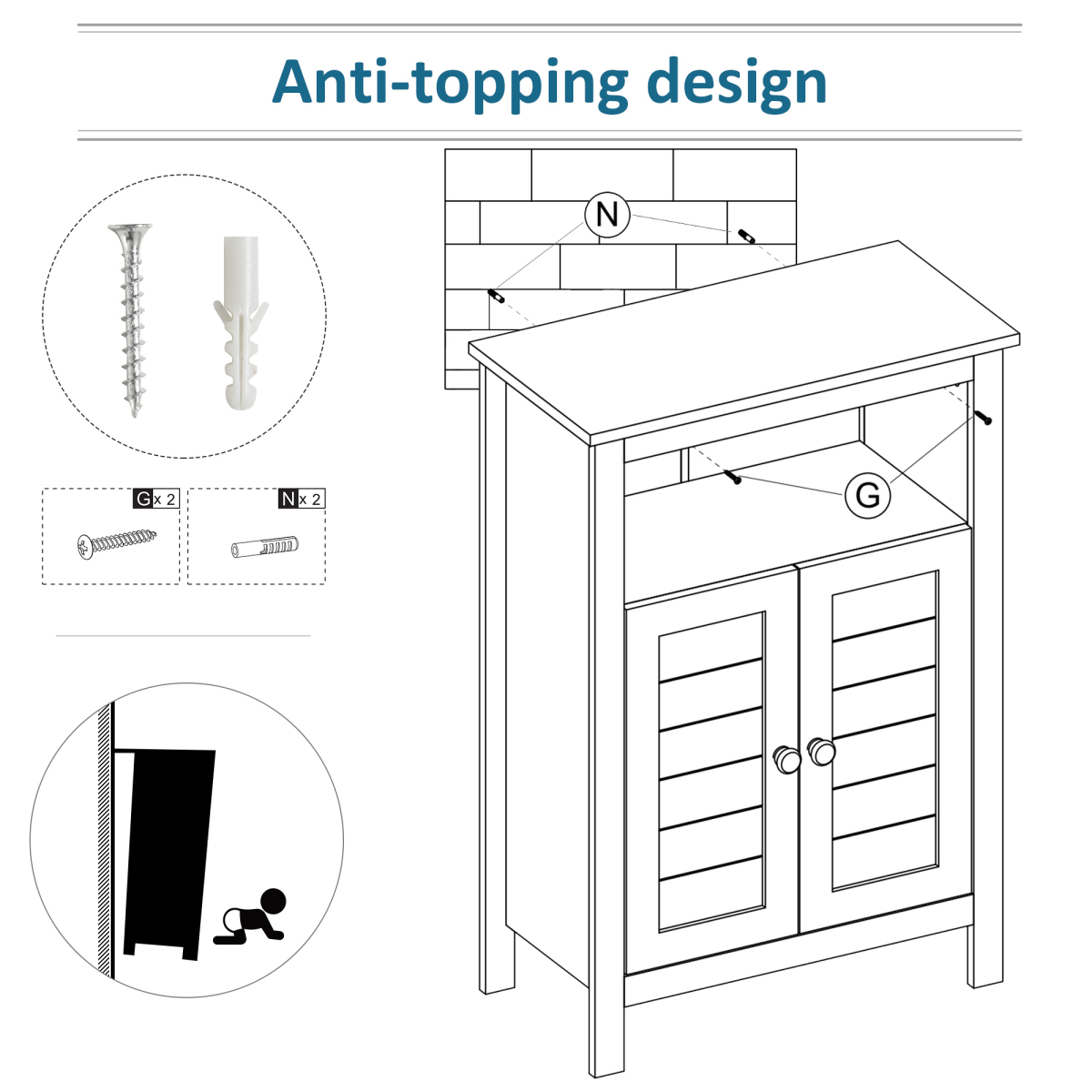 kleankin Bathroom Floor Storage Cabinet with Doors, Adjustable Shelf