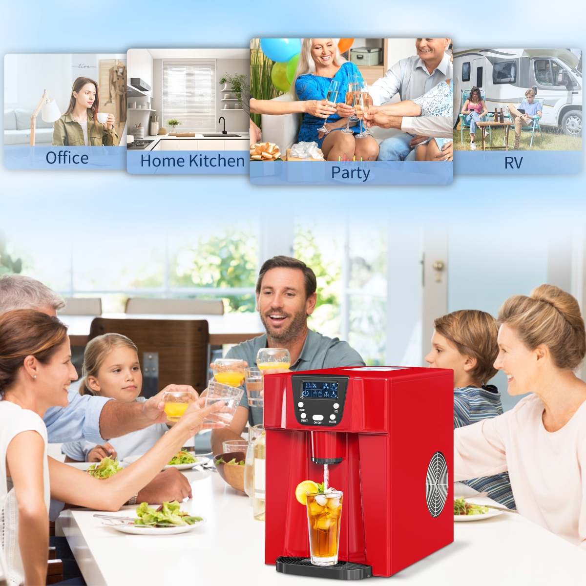 HOMCOM Ice Maker & Water Dispenser, 12kg/Day, 9 Cubes in 6-10 Mins