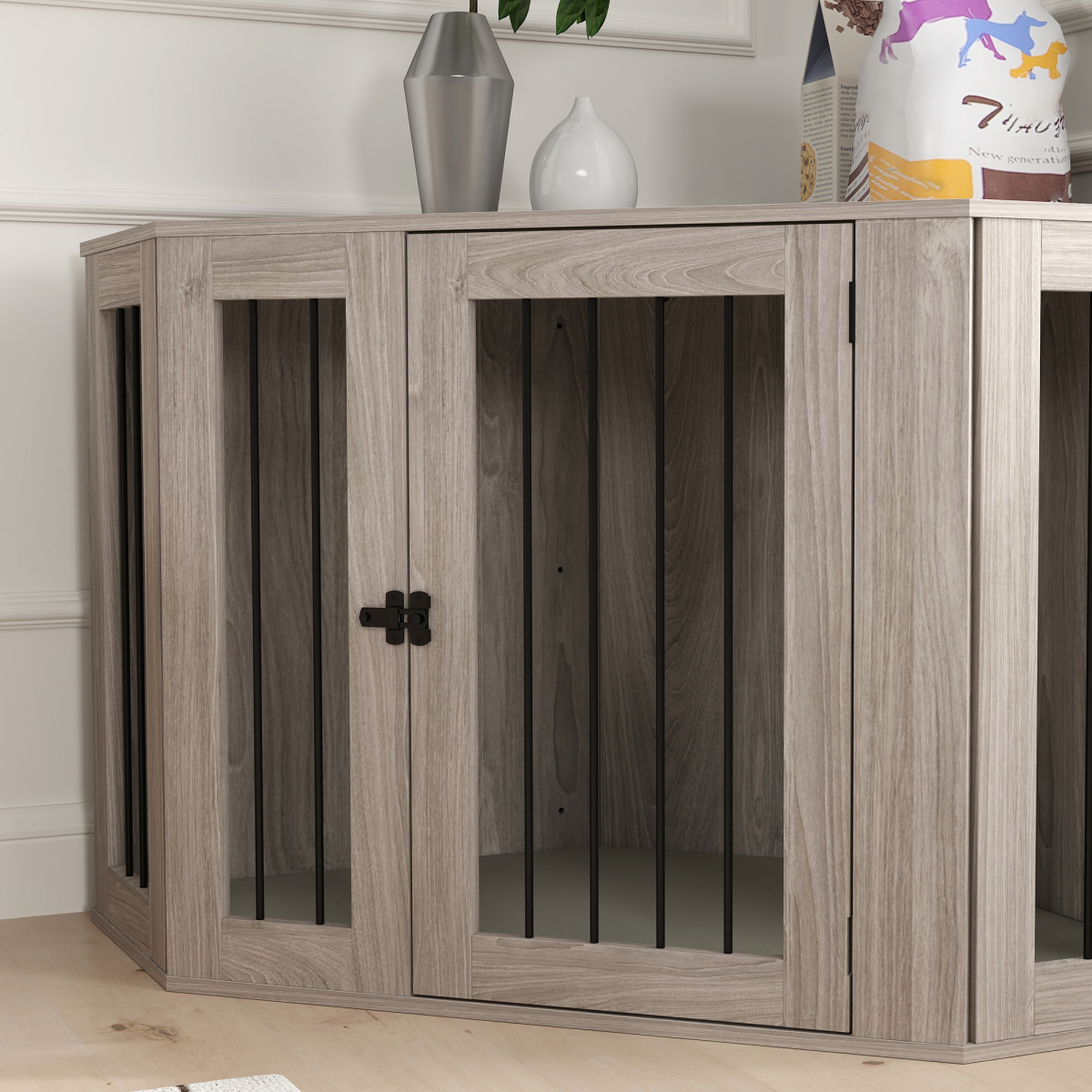 PawHut Medium Dog Crate Furniture Side Table with Cushion, Walnut Brown