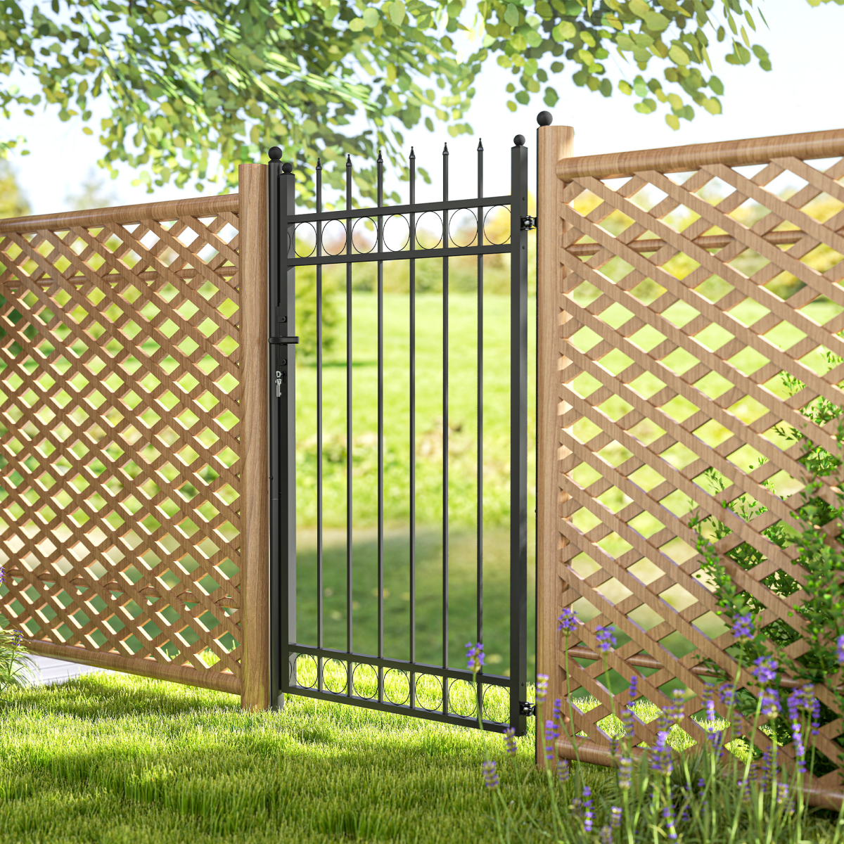 Outsunny Galvanised Steel Garden Gate with Lock and Keys