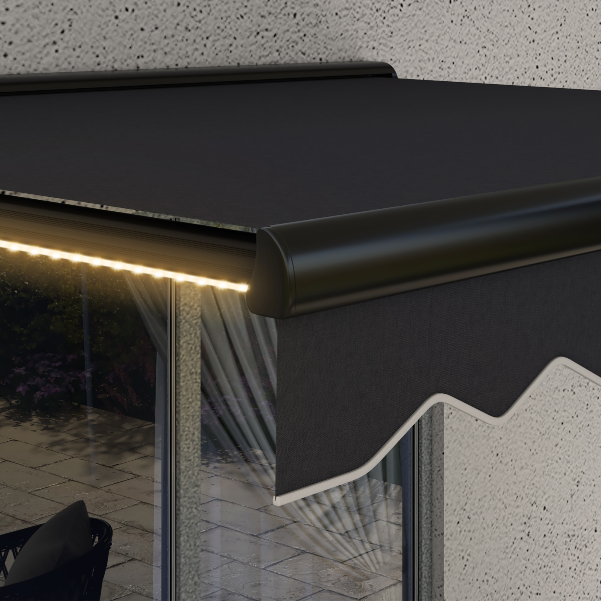 Outsunny 2.5 x 2m Electric Awning with LED Lights, Remote Control and Manual Handle, Half Cassette, Grey