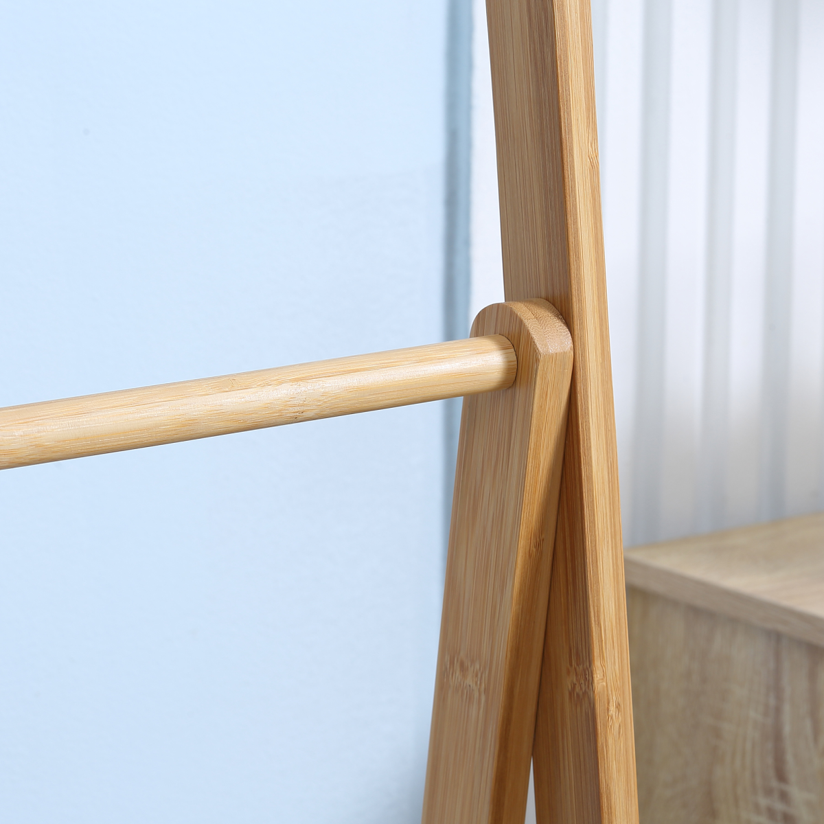 Freestanding Foldable Bamboo Towel Rack with Shelves and 3 Bars