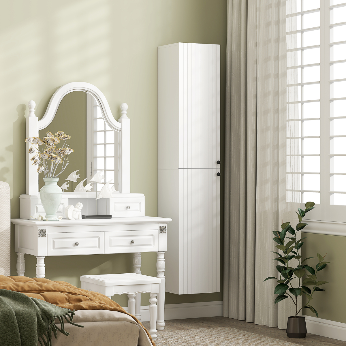 HOMCOM Wall-Mounted Slim Bathroom Storage Cabinet, White