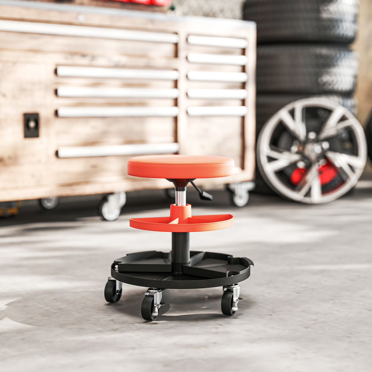 HOMCOM Rolling Mechanic Stool, 135kg, Height Adjustable, Yellow