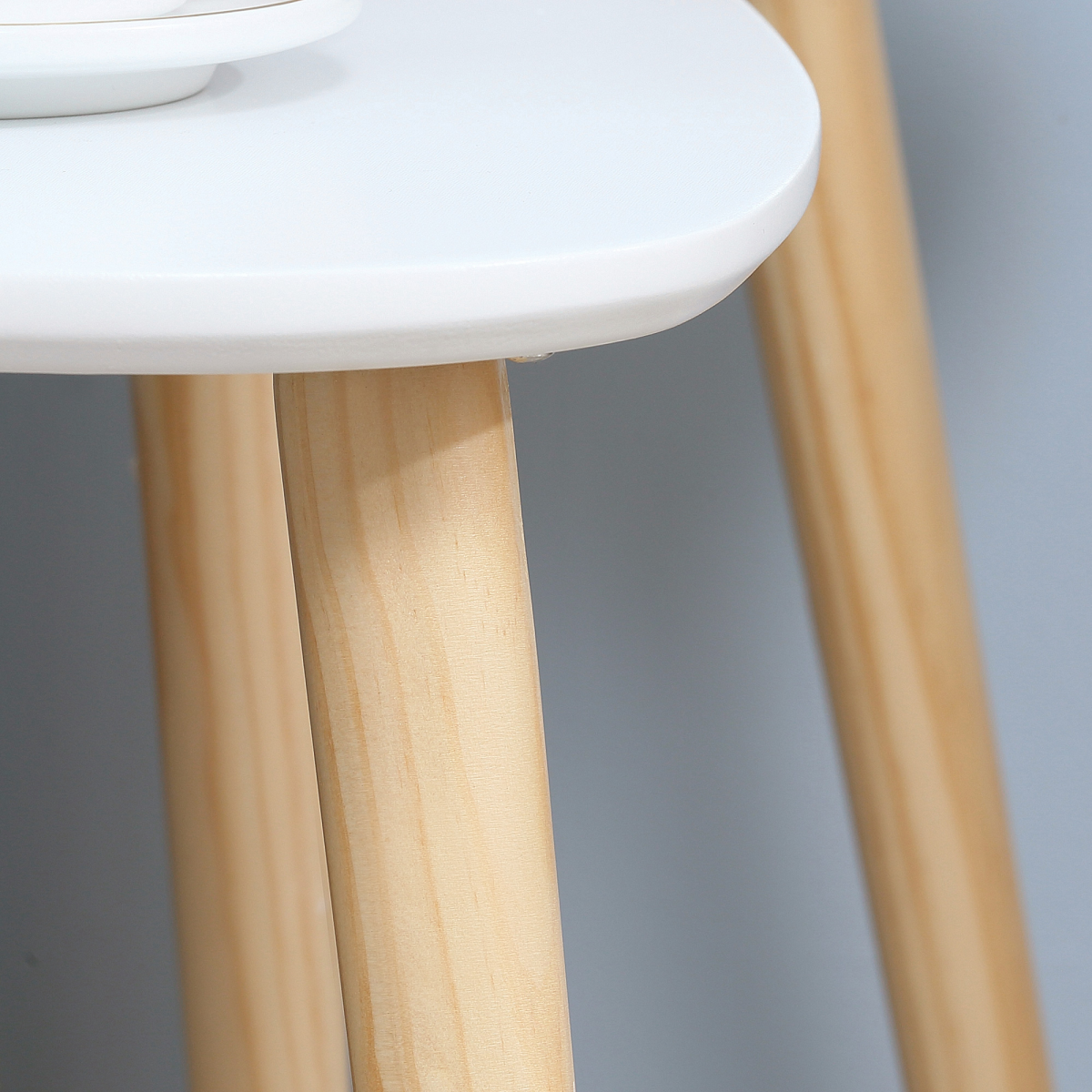 Set of 2 White Nesting Side Tables with Wooden Legs for Living Room