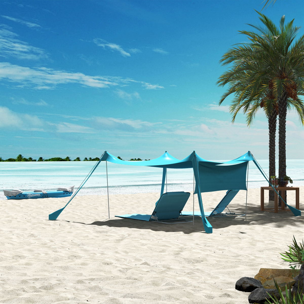Outsunny 2-Piece Outdoor Beach Mat Steel Reclining Chair Set with Backrest