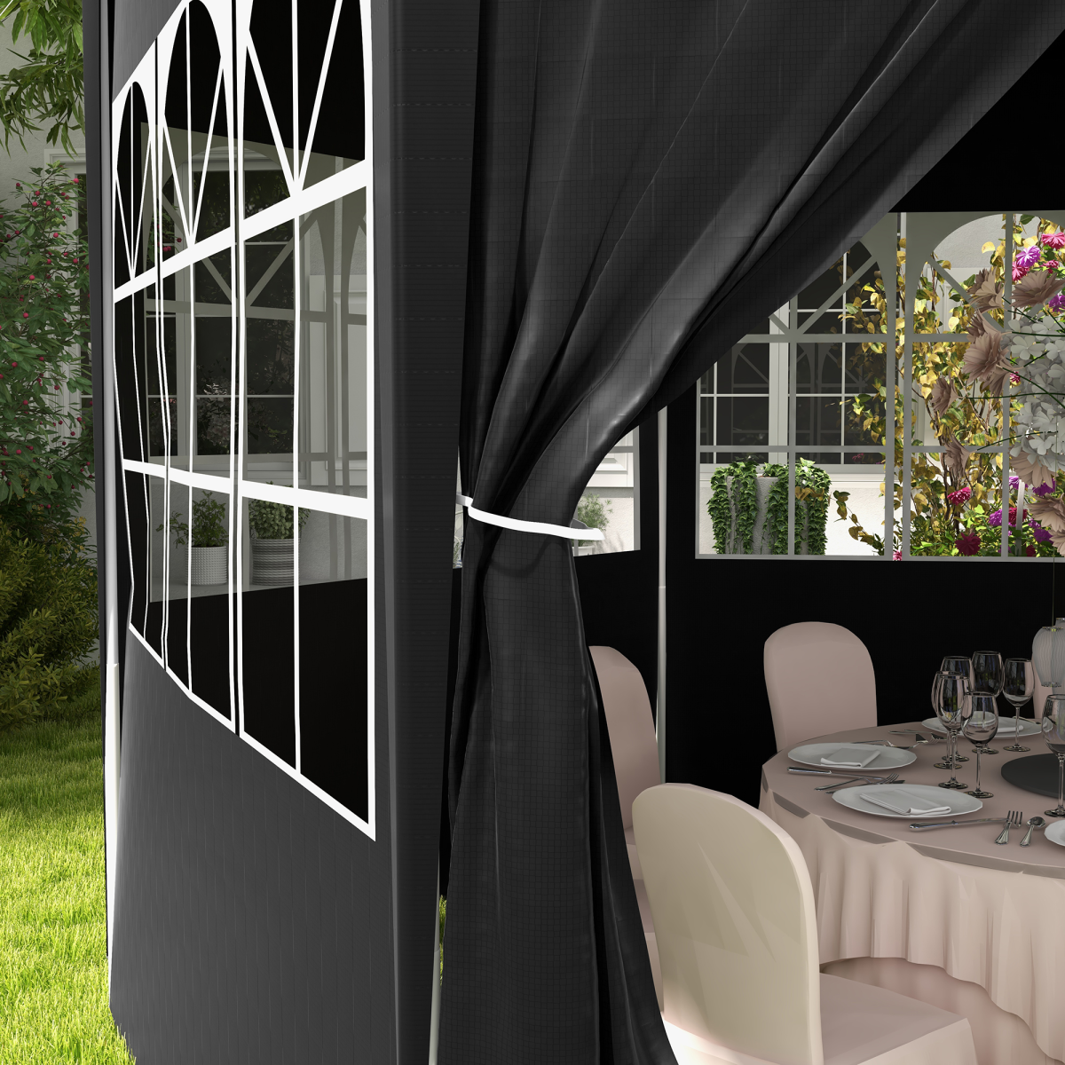 Outsunny 3.9m Outdoor Gazebo Canopy Party Tent with 6 Removable Side Walls