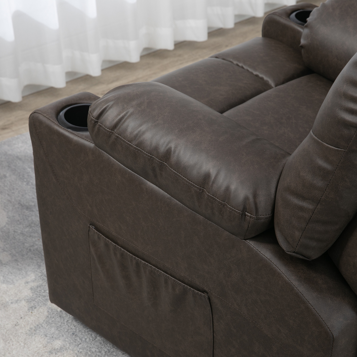 HOMCOM PU Leather Manual Recliner Armchair with Cup Holders, Brown