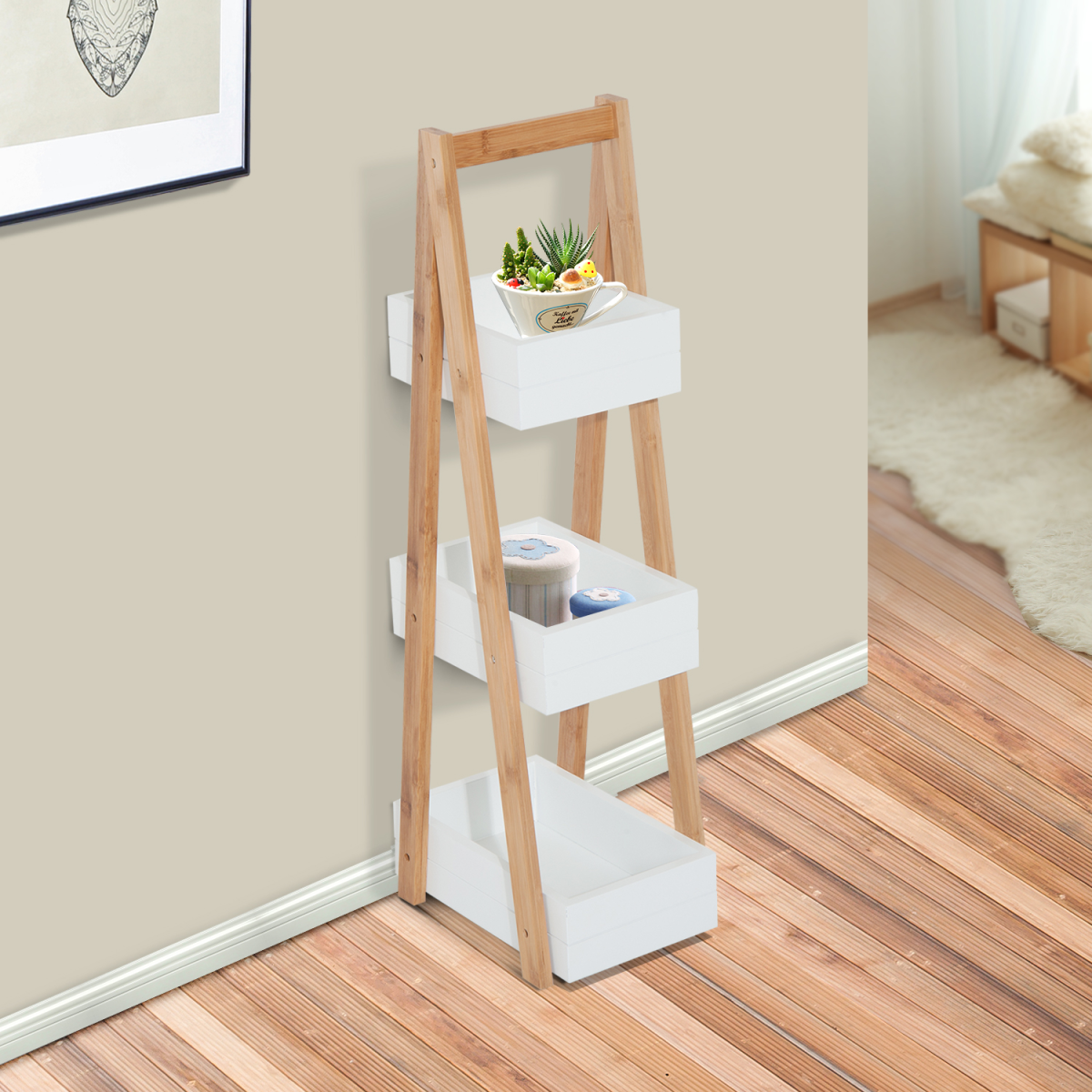 HOMCOM Bathroom A-Shape 3-Tier Bamboo Rack