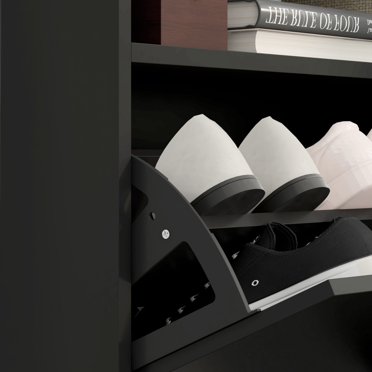 HOMCOM Black Shoe Cabinet with 2 Flip Drawers, Wall Mounted/Freestanding