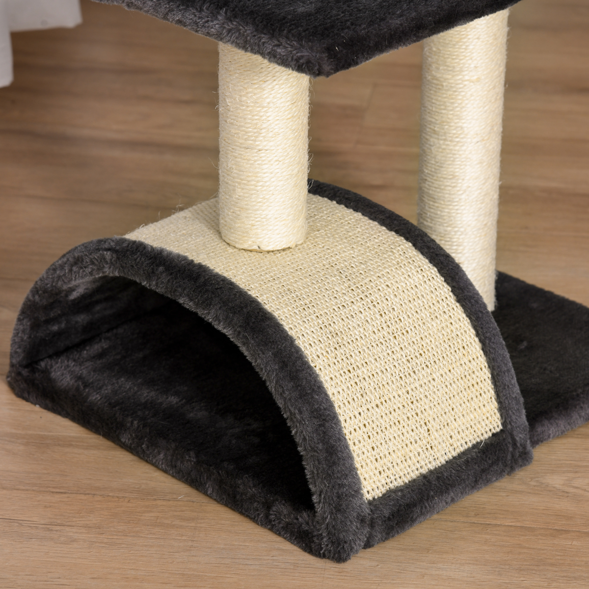 Grey Cat Tree Activity Center with Sisal Scratching Posts, Arched Scratching Pad, Perches and Hanging Play Ball