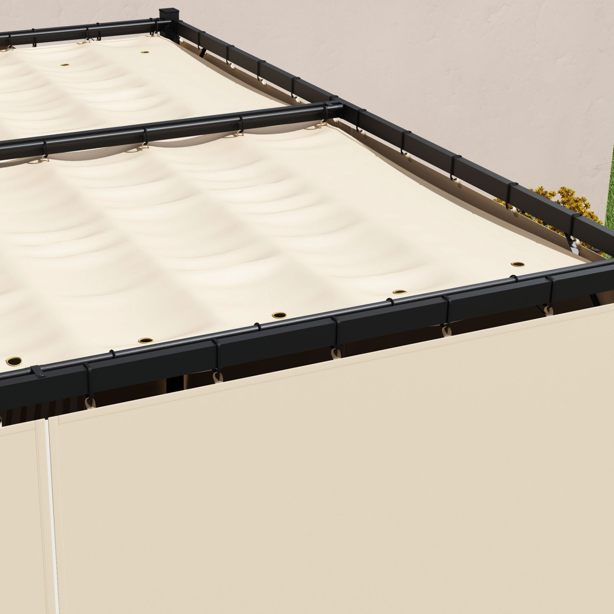 Outsunny 3 x 3(m) Pergola with Retractable Roof and Curtains, Beige