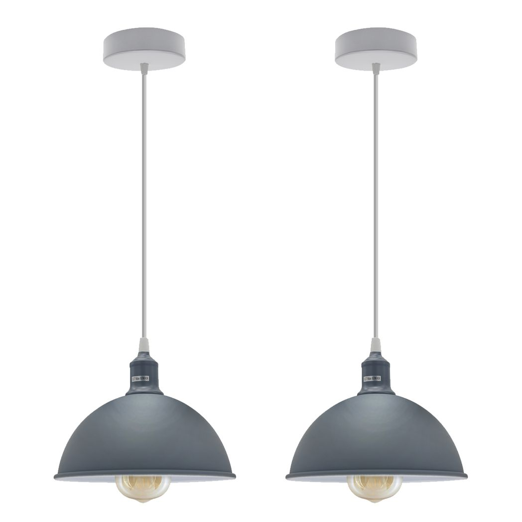 2 Pack Grey Dome Metal Ceiling Pendant Lamp Shades, Inner White