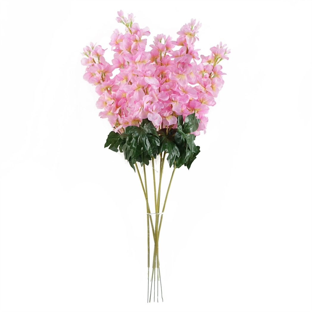 Pack of 6 Pink Delphinium Artificial Flower Stems 75cm Silk Petals