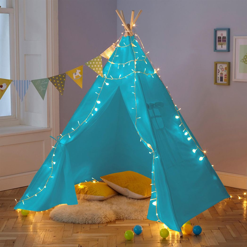 Neo Blue Canvas Kids Teepee Tent with Bunting