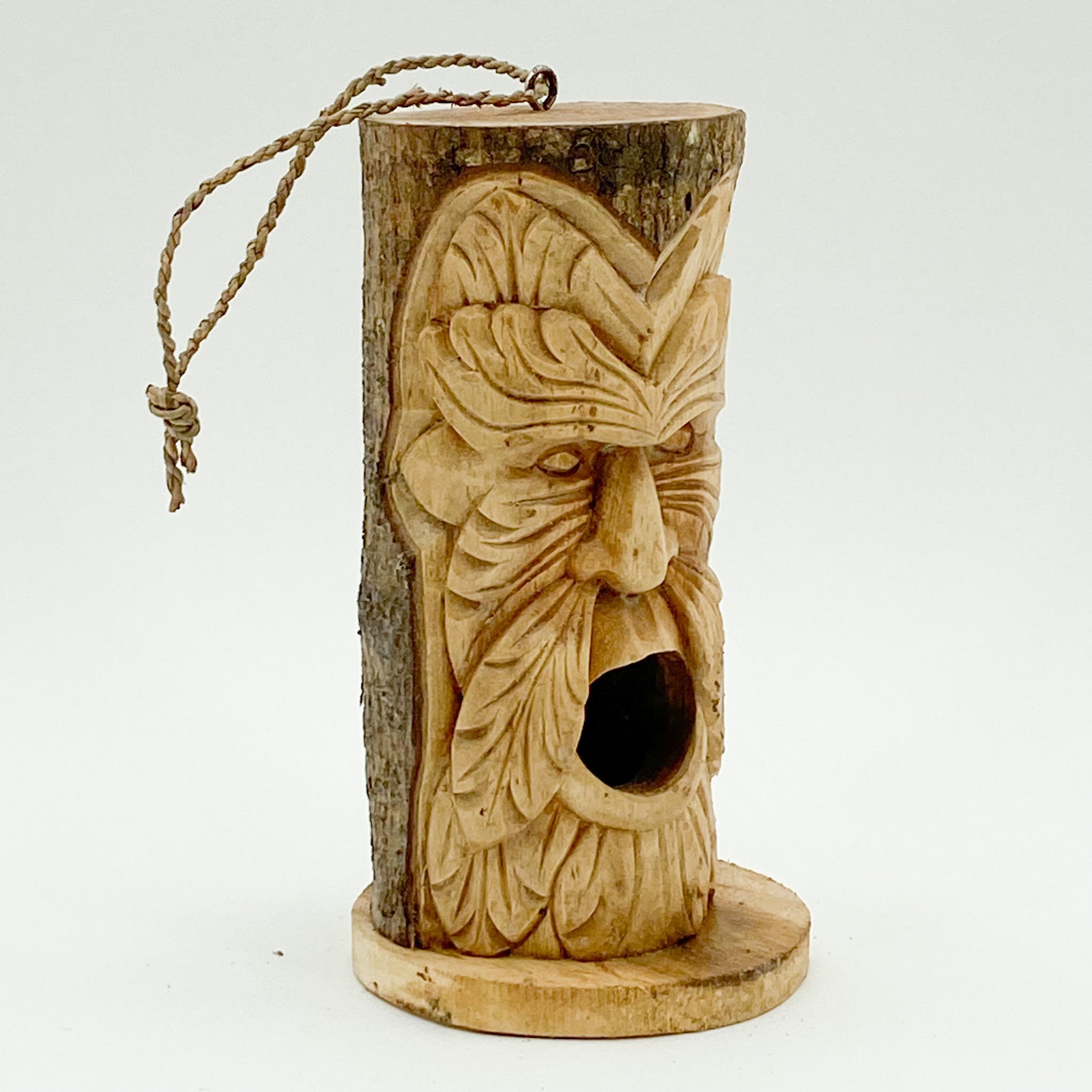 MSL 30cm Handcarved Wooden Birdhouse, Handcrafted Tree Trunk Bird House, Easy to Hang