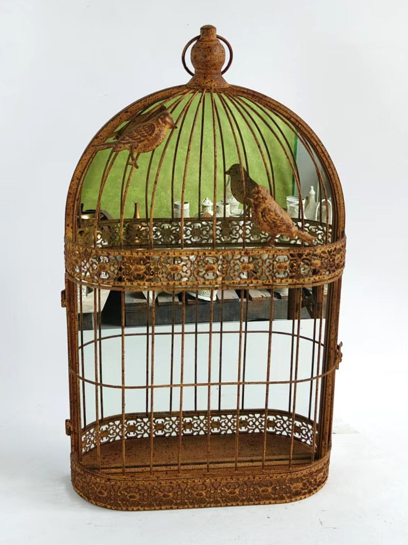 MSL 60cm Rusty Wall Mirror Metal Cage Decorative Garden Accessory