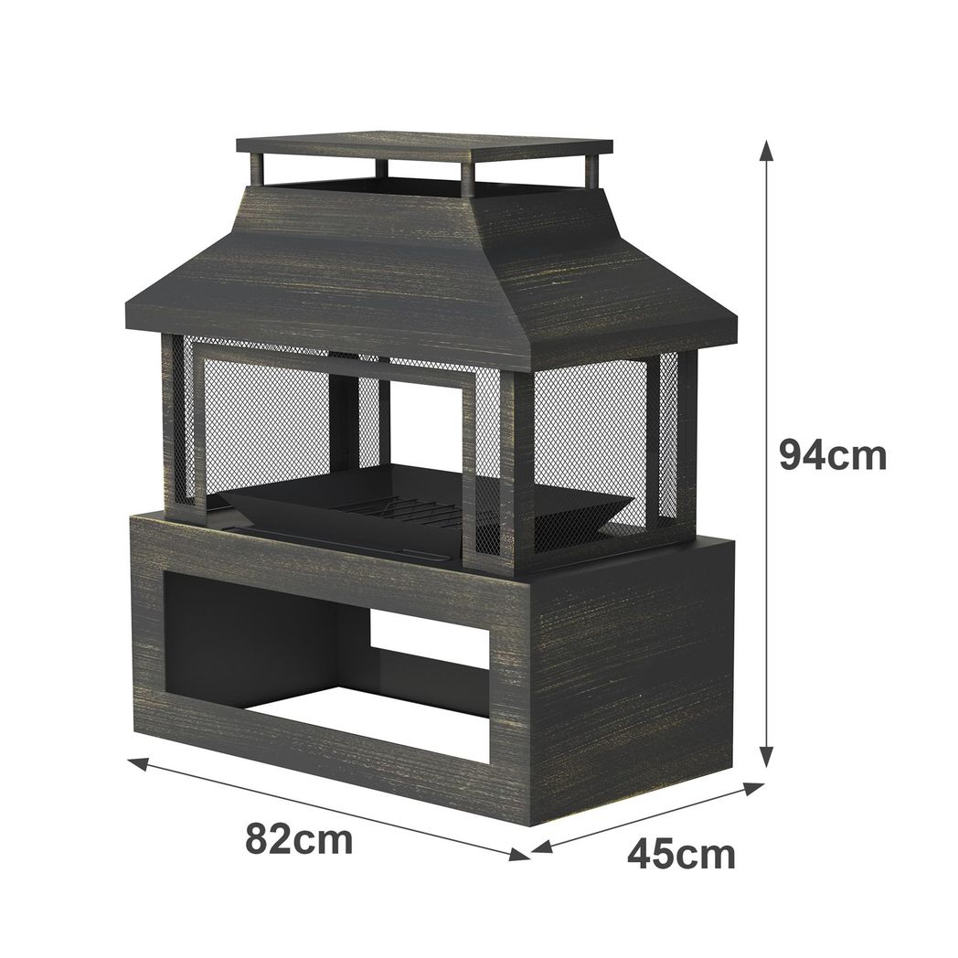 Neo Powder Black Steel Outdoor Fire Pit with Mesh Cover, Charcoal Grate, Poker and Removable Cooking Grill