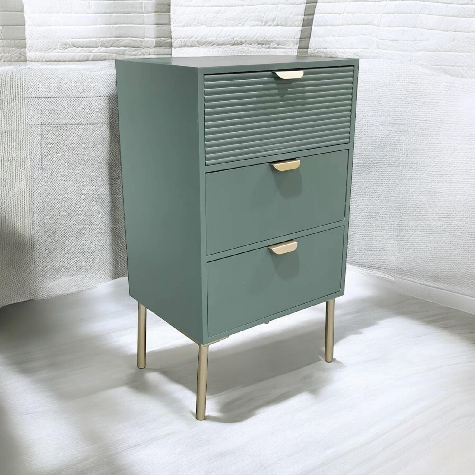 MSL 75cm Green Wooden 3 Drawer Chest of Drawers