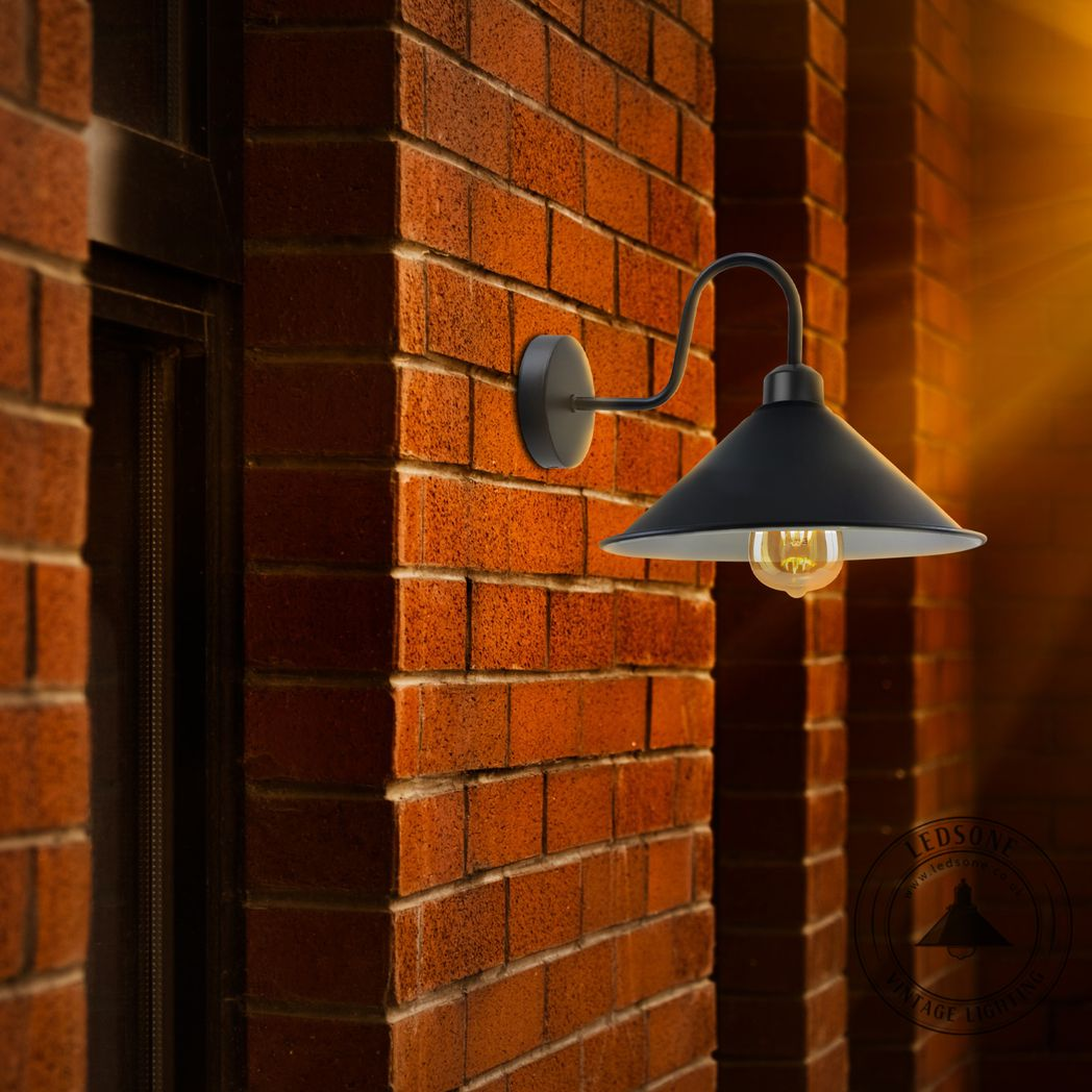 Black Vintage Wall Sconce, E27 Base, Dimmable Indoor Wall Light