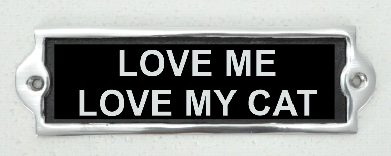 MSL 20cm Aluminium Love Me Love My Cat Sign, Hand-Finished Metal Door Decor, Pre-Drilled Holes