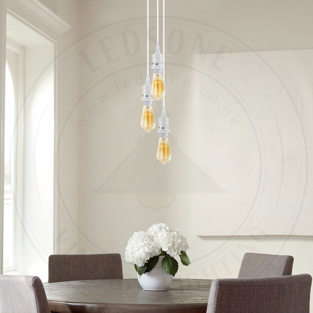 6 Pack Industrial Pendant Light Fitting, Lampshade Addable E27 Lamp White Holder Fitting Set With PVC Cable