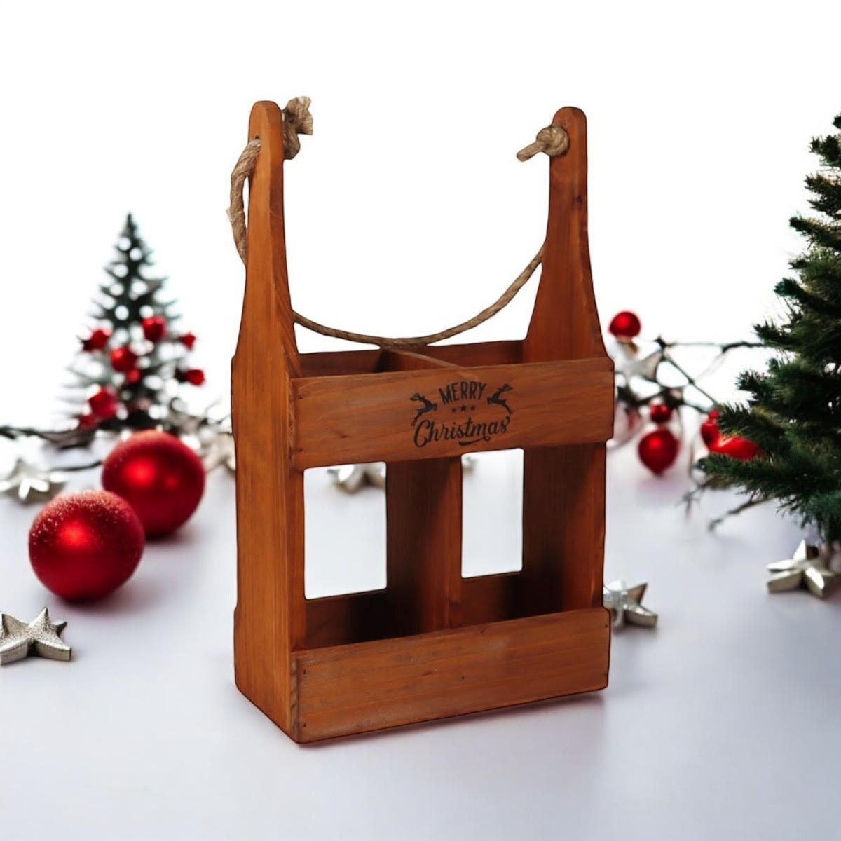 MSL 39cm Wooden 2 Bottle Wine Holder Rustic Hand Finished Wine Caddy